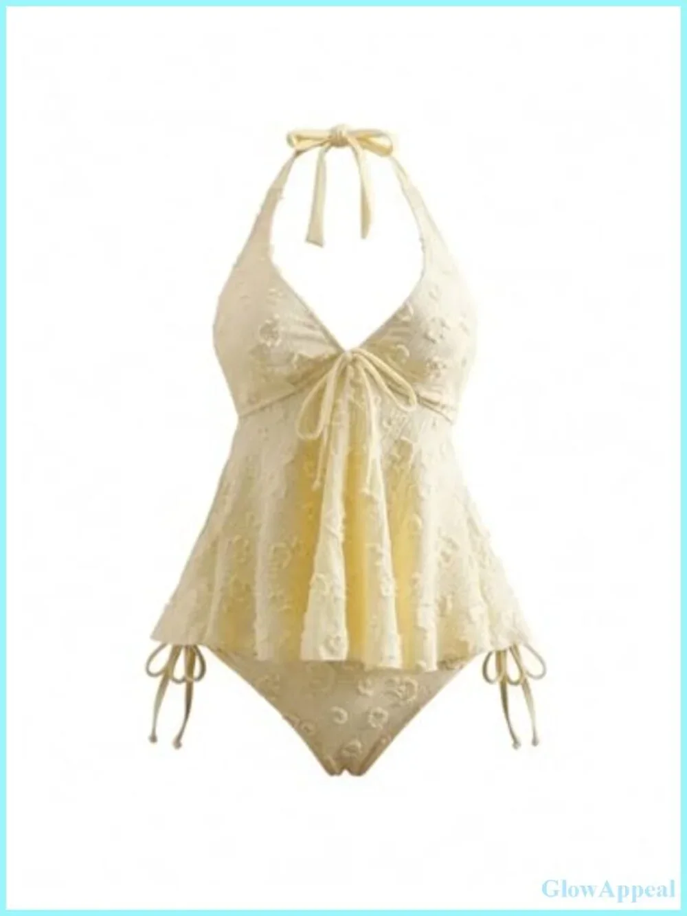 2 Piece Textured Halter Tankini Top with Thong Bottom Swim Set